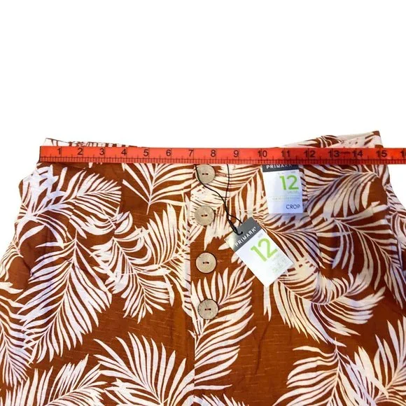BNWT Wide Leg Trousers CROPPED BROWN TAN Tropical Print Size 12 CRUISE PARTY - Picture 2 of 8